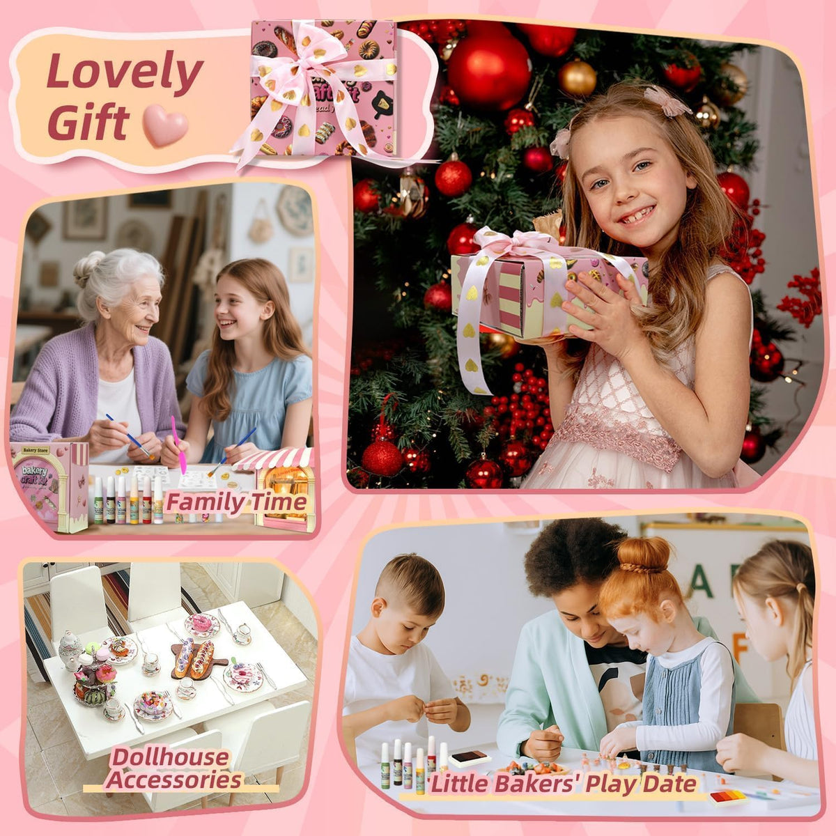 iLAND Girls Crafts Ages 8-12 Creative Craft Kits for Kids and Adults DIY Mini Bakery Miniature Food Toys Air Dry Clay for Kids Fun Family Game Night 9 10 11 Year Old Girl Gift Birthday Gift Ideas Cute