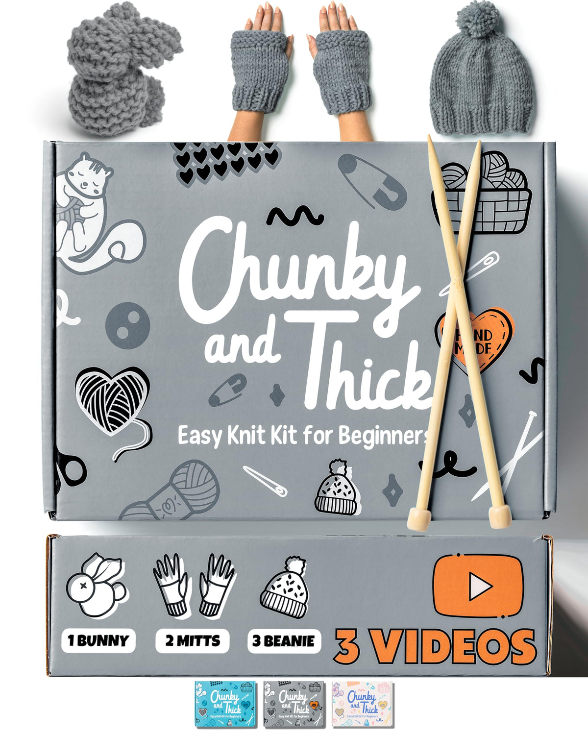 Complete Knitting Kit for Beginners - Learn to Knit Kit with Knitting Accessories Like Thick Beginner Yarn in Gray, Bamboo Needles for Beginners & More - Includes Video Tutorials & Written Guide