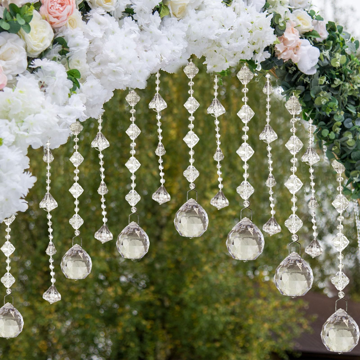 uxcell 5 Pcs Acrylic Crystal Garland Strands, Clear Crystal Beads Strands Chandelier Crystals Replacement Bead String Hanging for Wedding Decor, DIY Craft Jewelry (0.6m/1.97ft)
