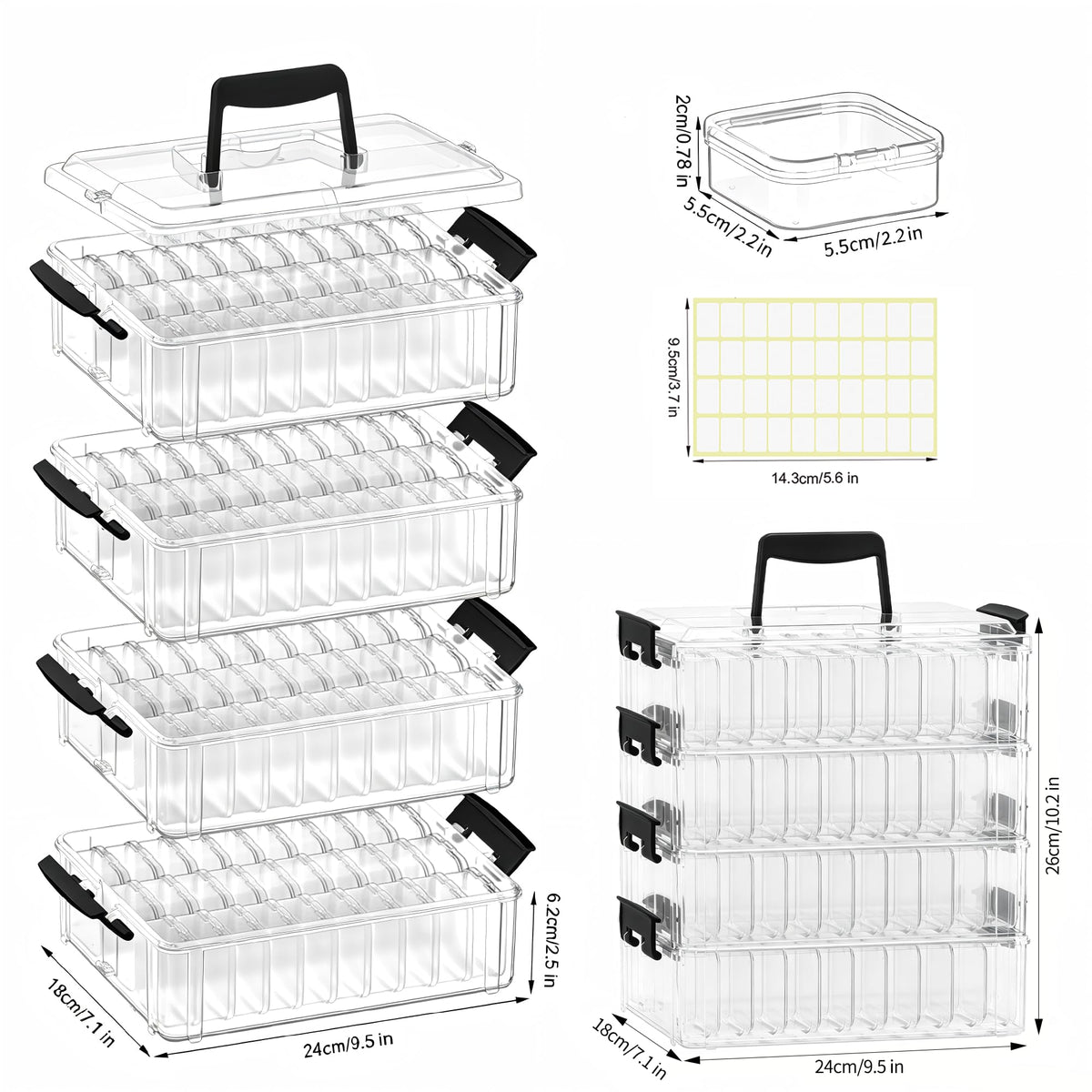 VANSUNS Bead Organizer Box 120 Pcs, 4-Tier Large Capacity Stackable Bead Storage Containers, Portable Plastic Craft Organizers for Jewelry Making, Bracelets, DIY, Nail Art Charms
