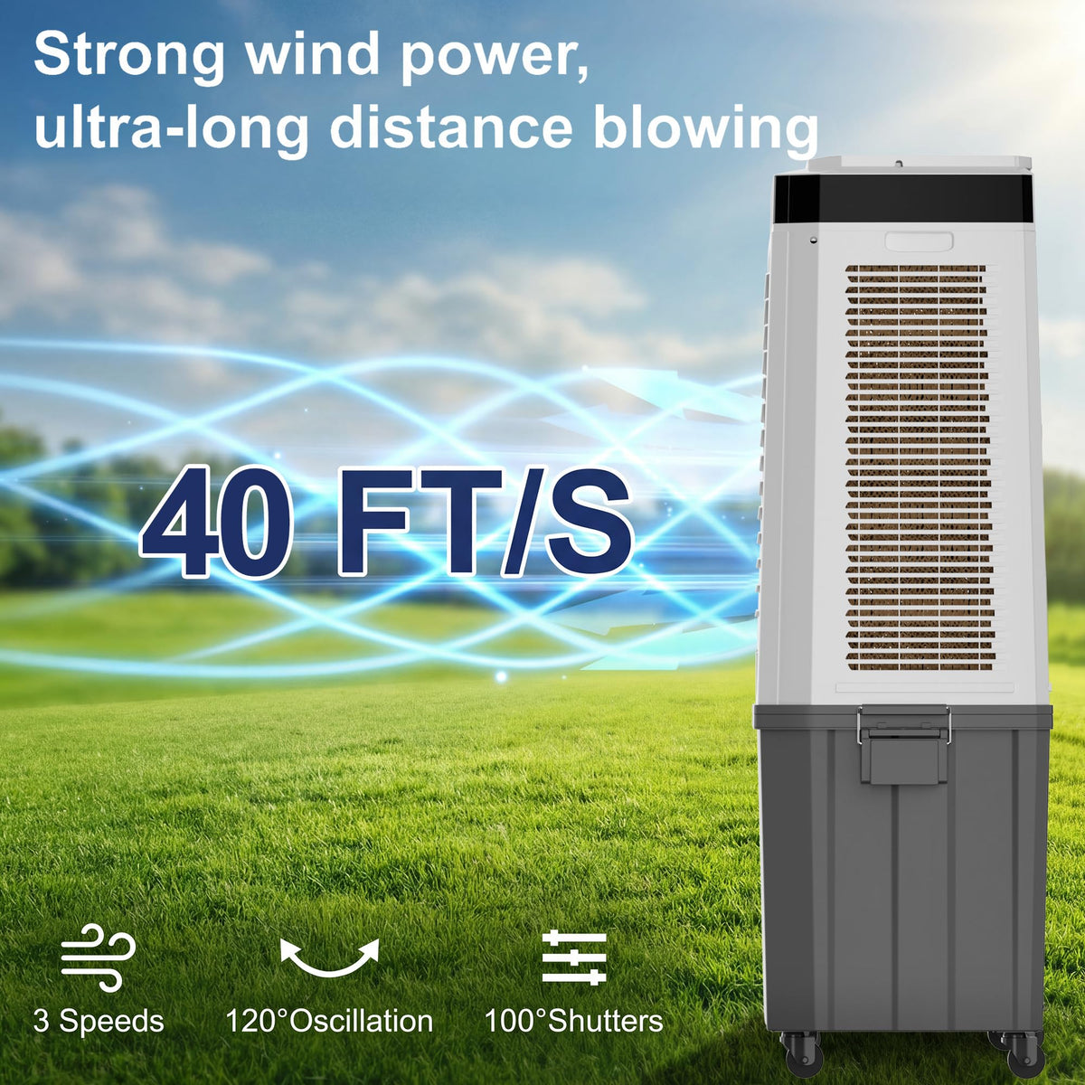 AKIRES 48" Large Swamp Cooler,6288 CFM Evaporative Air Cooler,21.5 Gal Water Tank Portable Air Cooler,120°Oscillation with Remote Control,12H Timer,3 Modes & Wind Speeds for Outdoor Indoor Use,Black