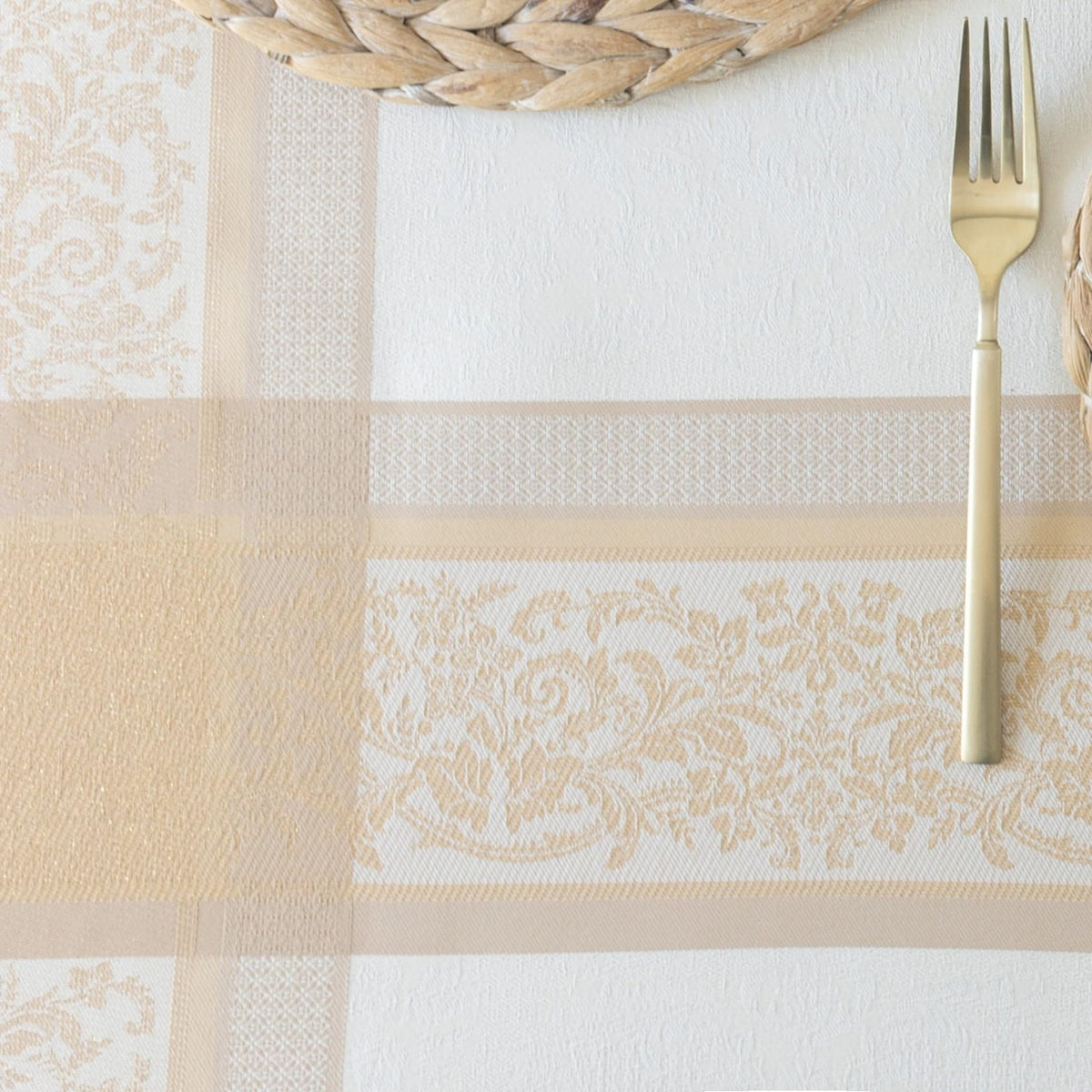 Benson Mills Heavyweight Jacquard Fabric Table Cloth with Gold Metallic Accents, Décor for Everyday, Parties, Holiday, Thanksgiving, and Christmas Tablecloth (Grandeur Glow, 60" x 84" Rectangular)