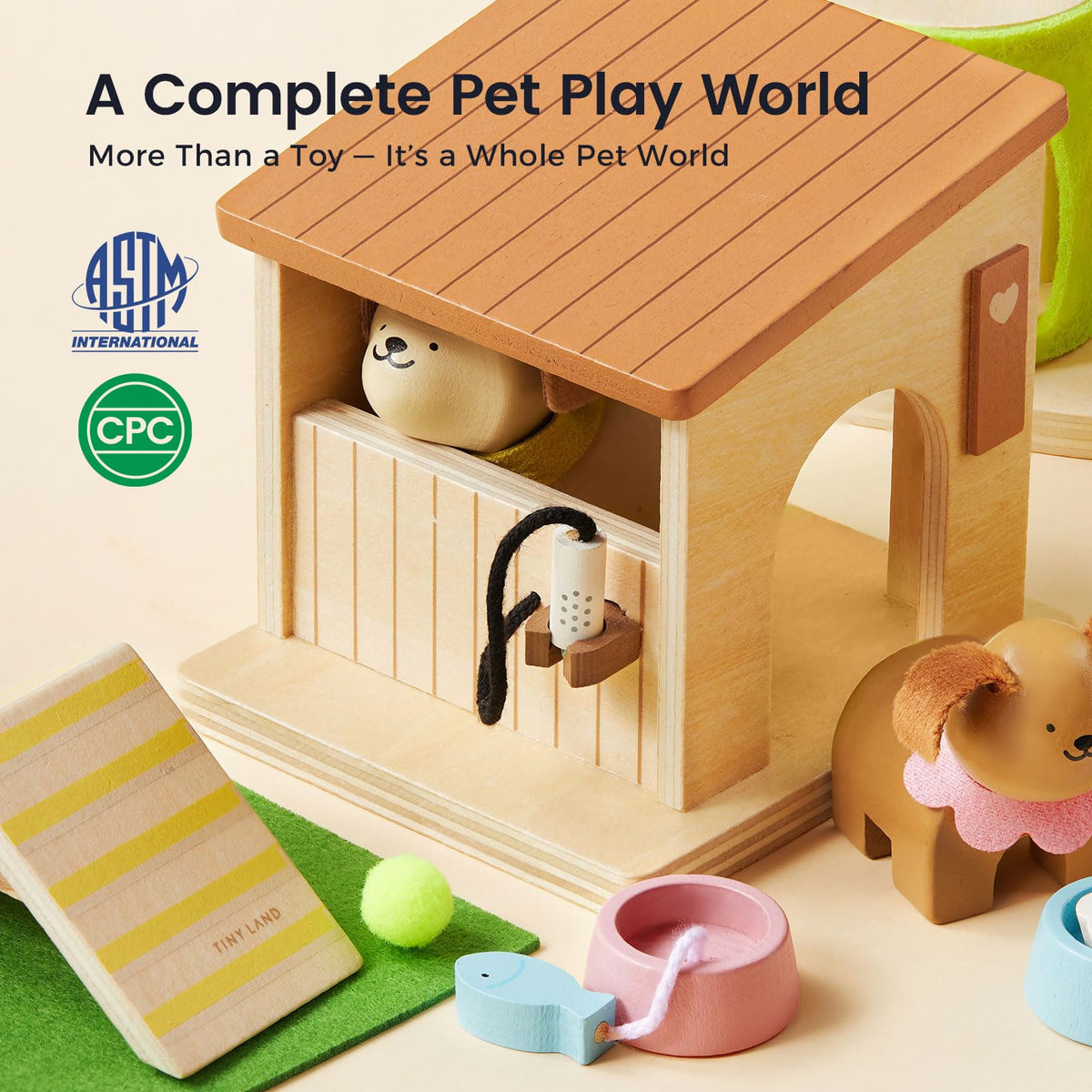 Tiny Land Wooden Dollhouse Animal Set for Toddlers, Dollhouse Accessories & Dolls House Furniture Sets for Toddlers, Montessori Pretend Play Family Pets Set Toys, Gift for Kids Age 3+