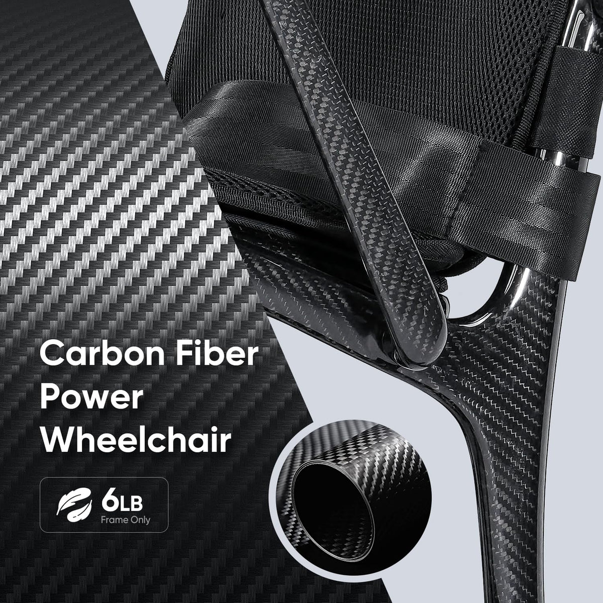 25.5lbs Carbon Fiber Electric Wheelchair for Adults, Lightweight Foldable Power Wheelchair with Dual Batteries, Portable Motorized Travel Wheelchairs, Airline Approved, Black