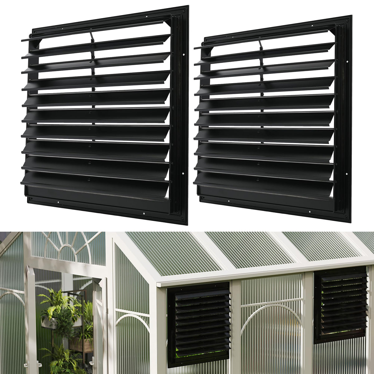 AIWFL 20 Inch Aluminum Automatic Gravity Shutter Louver Vent, 2 Pack Square Automatic Exhaust Shutter Louver Vent for Greenhouses, Garages, Attics, Workshops, Barn