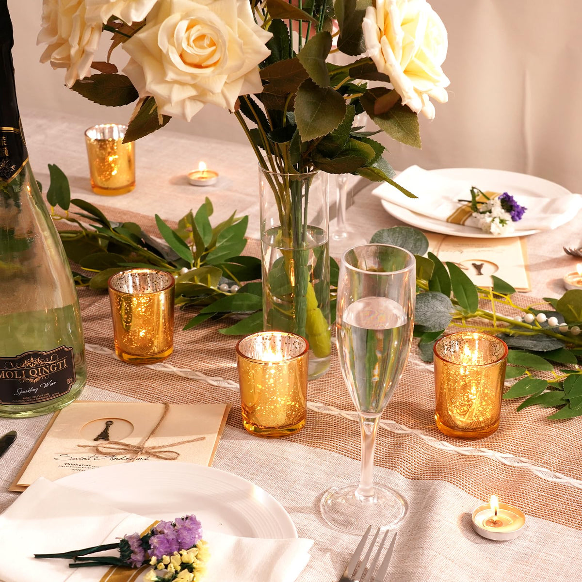 Homemory 36 Pcs Gold Votive Candle Holders, Mercury Glass Candle Holder, Tealight Candle Holders for Table Centerpieces, Baby Shower, Party, Anniversary, Wedding, Home Decor, Halloween, Christmas