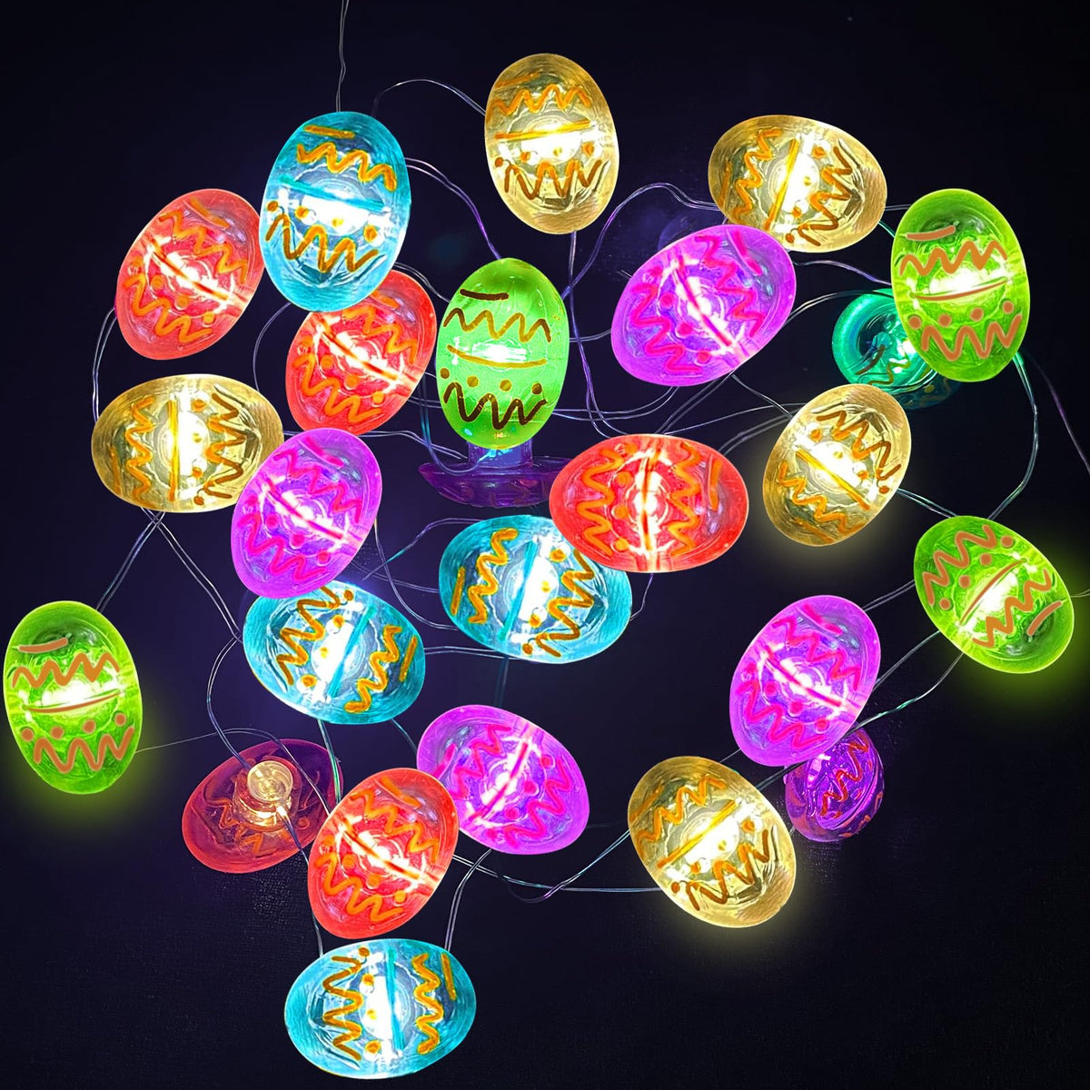 Aogist 50LED Easter Egg Fairy Lights - 16ft Super Bright 3D Egg String Light Battery Operated Decor for Indoor/Outdoor Easter Basket Spring Party Home Yard Tree Decor,2 Pack
