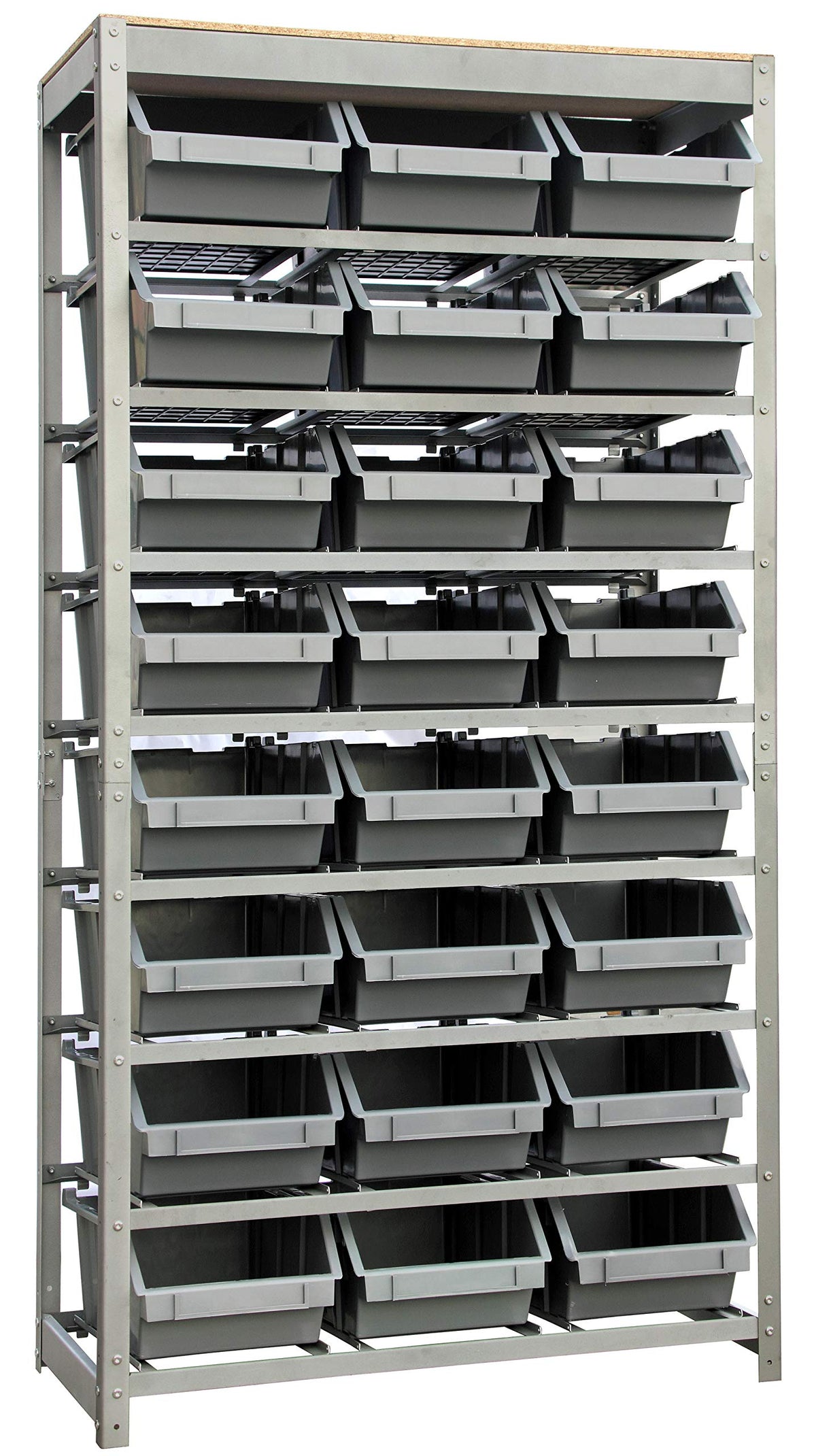 King's Rack Bin Rack Storage System Heavy Duty Steel Rack Organizer Shelving Unit w/ 24 Plastic Bins in 8 Tiers