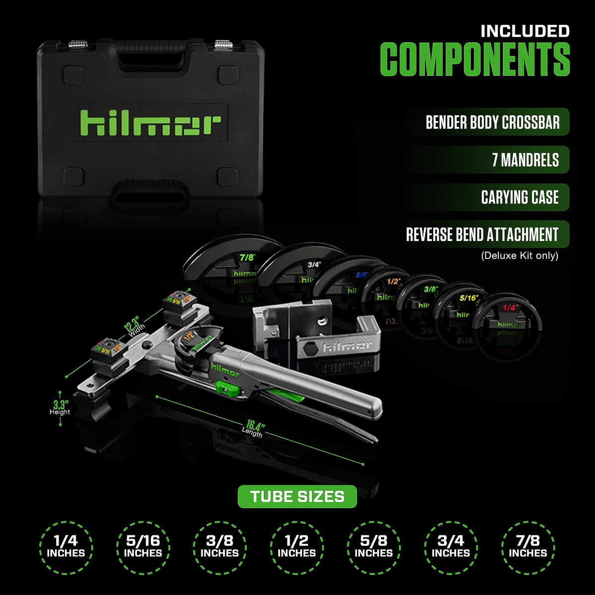 Hilmor Compact Bender Kit with Reverse Bending Attachment for 1/4" - 7/8" Tube and Pipe Bending, Black, CBKRB 1926598