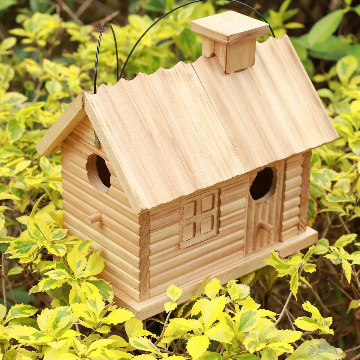 Bird House Outside Outdoor Bird Houses Wooden Bird Hut Clearance 2 Hole Bluebird Finch Cardinals 2 Rooms Hanging Birdhouse for Garden Viewing
