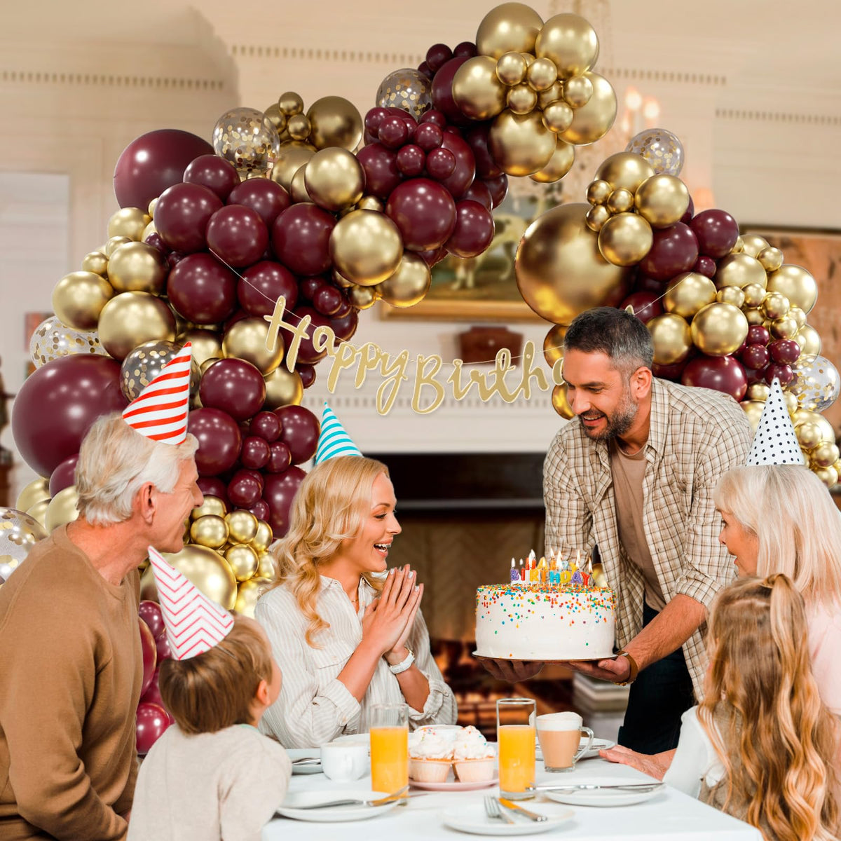 Burgundy Balloon Arch Garland Kit with Burgundy Maroon Gold Confetti Balloons for Birthday Graduation Bridal Shower Party Decorations