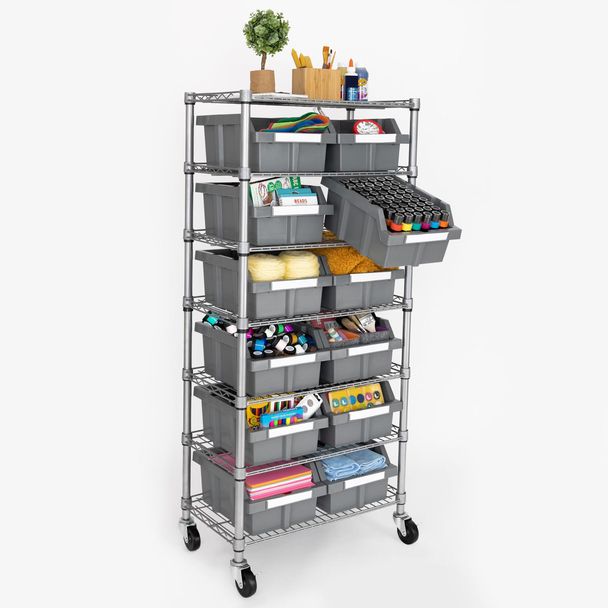 Seville Classics Heavy Duty NSF Bin Rack Solid Steel Wire Shelving Storage Unit, Patented Organizer for Garage, Warehouse, Office, Restaurant, Classroom, Kitchen, Gray, Includes 12 Bins