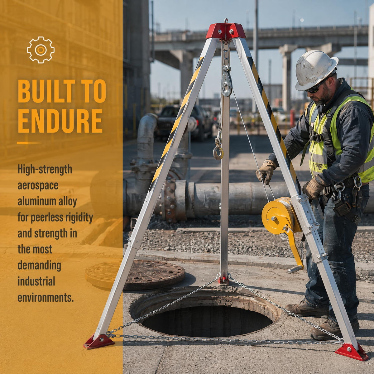 Lifting Winch Tripod Kit 1800lbs Confined Space Tripod Fall Protection Equipment 30m Steel Wire Rope Adjustable Height 4.40-7.1FT Safety Equipment Rescue Tripod Stand System