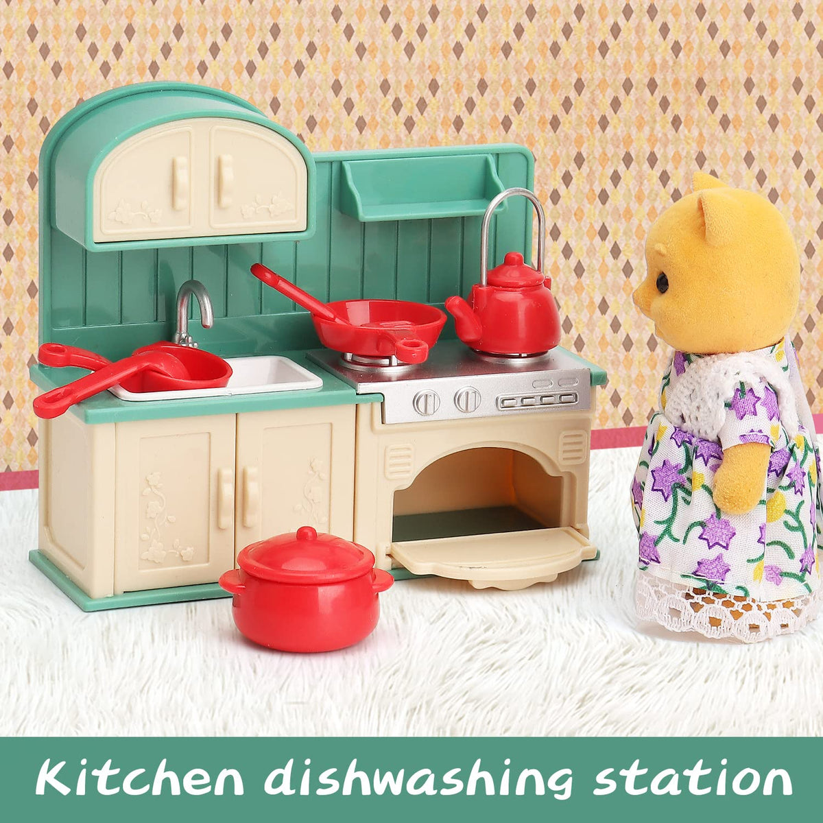 Dollhouse Furniture Set for Kids Toys Miniature Doll House Accessories Pretend Play Toys for Boys Girls & Toddlers Age 3+ with Kitchen