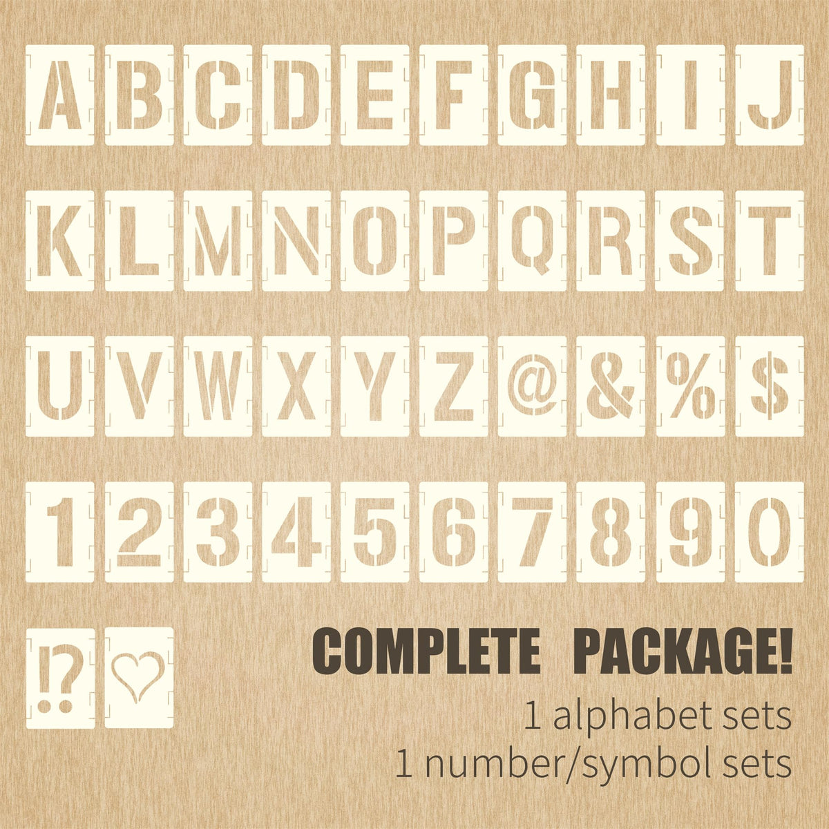 42pcs Traceable Interlocking Stencil Template Set, 2 Inch Reusable Letter Stencils for Painting, Alphabet Numbers and Symbols for Bullet Journal Canvas Rock Sign Wall Art Fabric Chalkboard