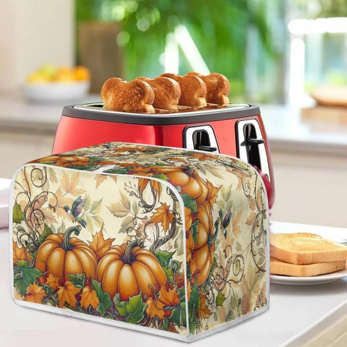 ASQVTIFE Pumpkin Toaster Cover Fall Decorations for Home 4 Slice Wide Slot Dust Cover for Kitchen Appliances Bread Machine Oven Dust Covers Toaster Oven Covers for Kitchen Counter