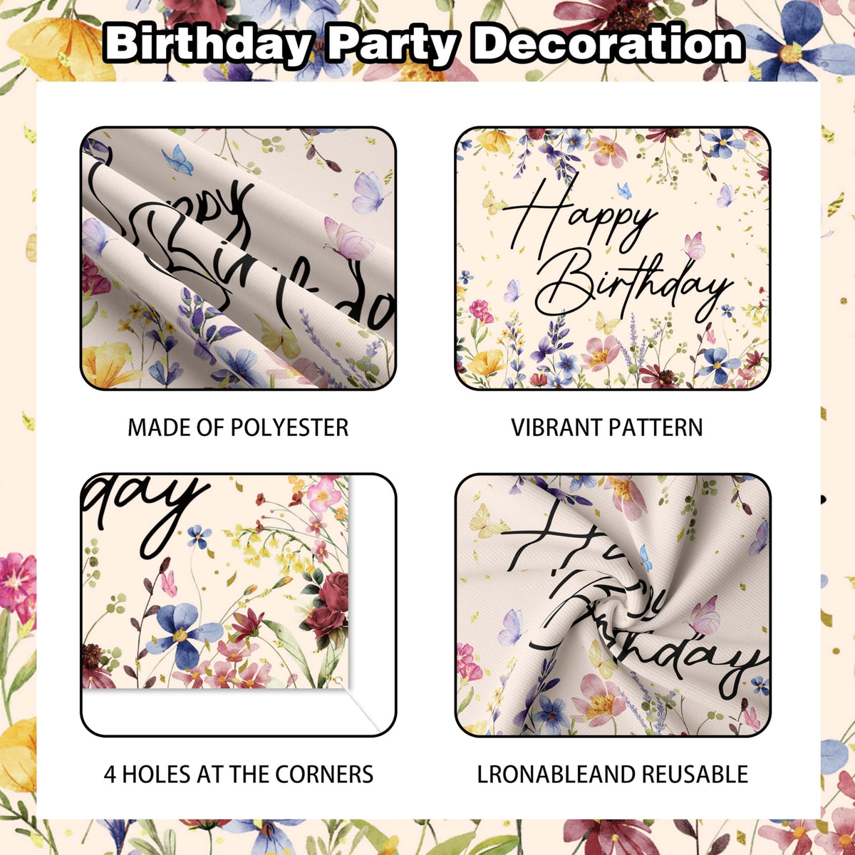 Wildflower Birthday Decorations for Women Girls, Sage Green Dusty Pink Balloon Arch Garland Kit with Floral Happy Birthday Backdrop, 12 Cupcake Toppers, Boho Spring Garden Party Supplies
