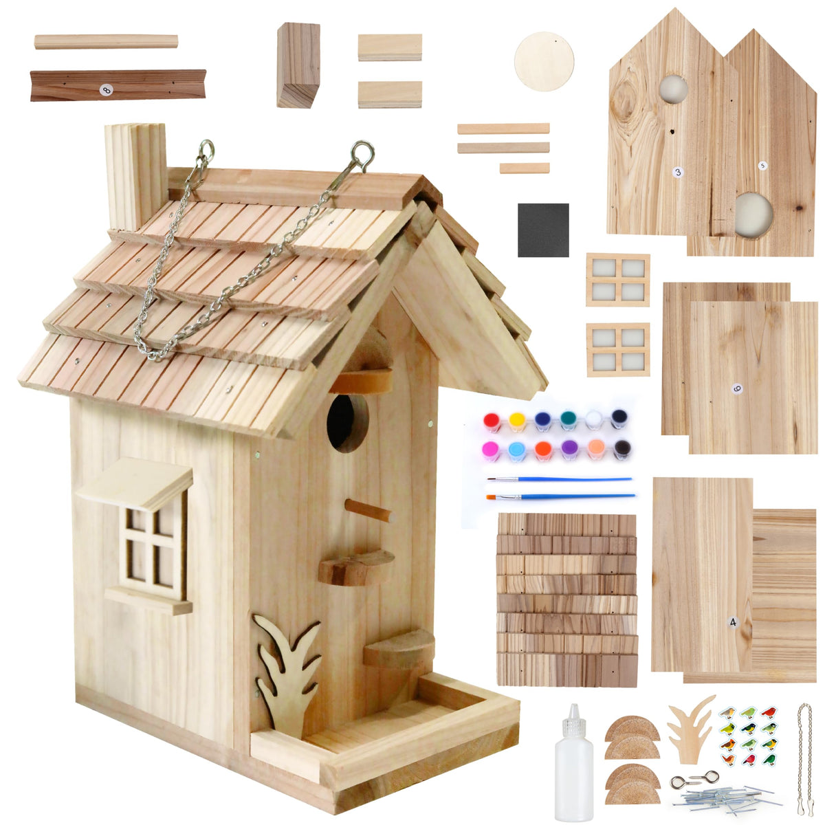 Rioychan DIY Birdhouse Building Kit for Adults, Wooden Bird Houses to Paint for Kids, Outdoor Woodworking Kits Adult Crafts for Outside(Wood, 6.5in)