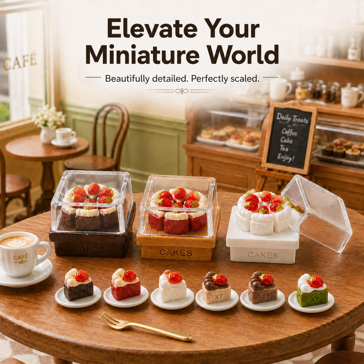 LuvireQC 21Pcs Miniature Strawberry Cake Set - 1:12 Scale Resin Fake Food Charms for Adult Dollhouse Bakery Decor, DIY Craft Kit for Jewelry Making, Phone Case & Scrapbooking, Adult Collectibles