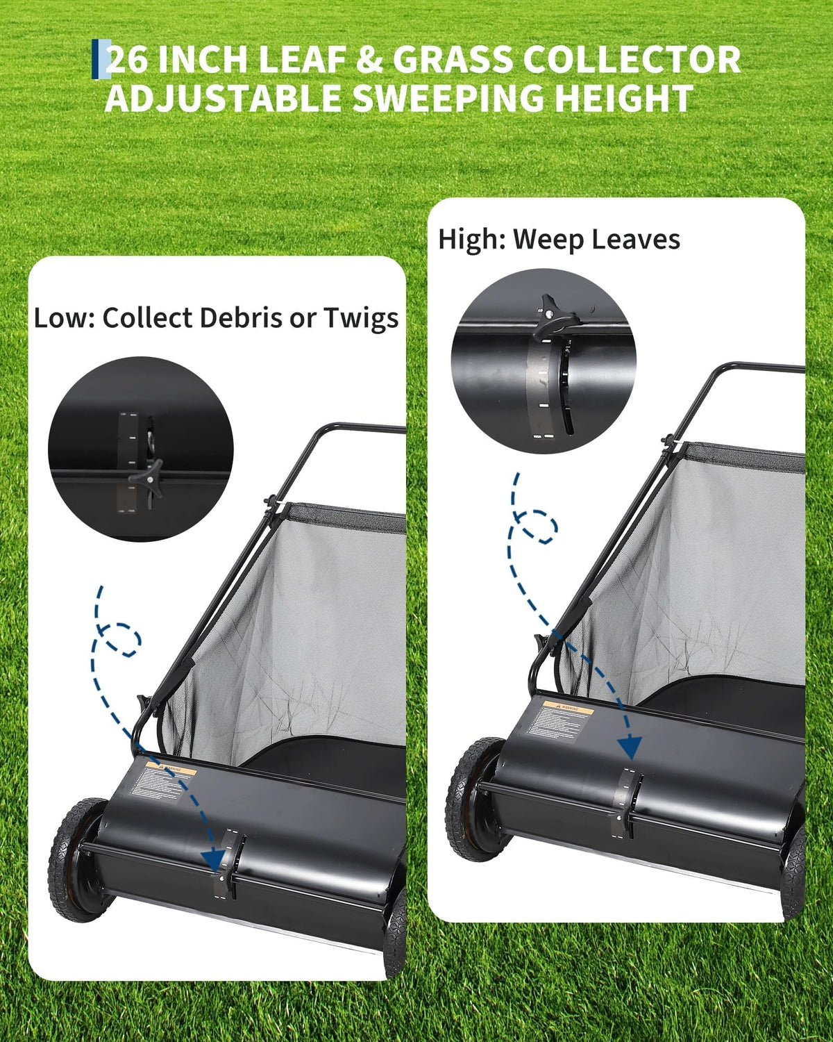 26-Inch Push Lawn Sweeper – 4 Fast Brushes, 7 Cu.ft Collector, Adjustable Height – Durable Steel Frame – Manual Hand-Push for Yard, Garden, Patio & Driveway Cleanup