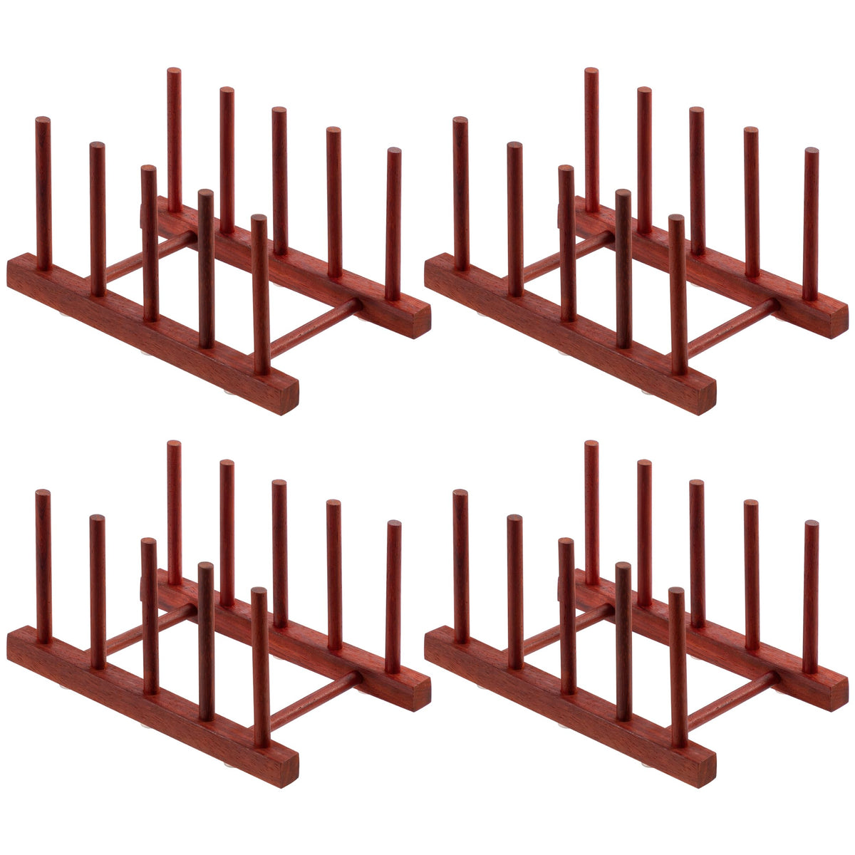HBlife 4pcs Rosewood Wooden Dish Drying Rack - Home and Kitchen Organizer for Cups, Bowls, Pots, Lids, Cutting Boards & Plates Space-Saving for Cabinets Counters (4 Slots)