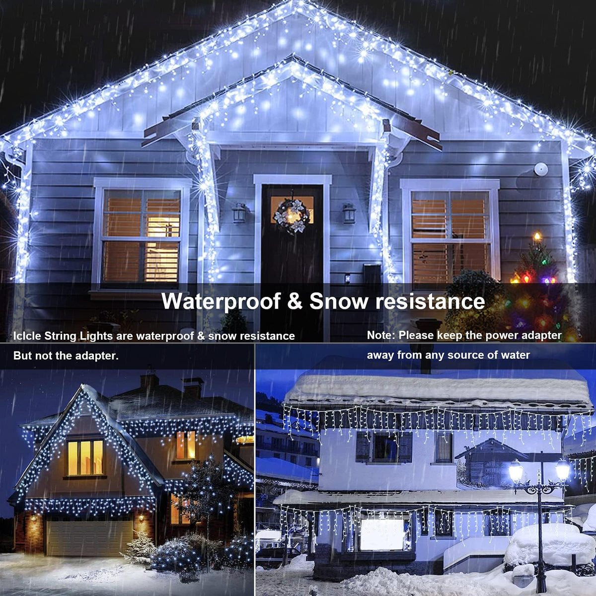 Joomer Christmas Icicle Lights - 33FT Plug in String Lights Waterproof, 8 Modes Timer Connectable Outdoor String Light for Christmas Party, Eaves, Roofs, Xmas Decorations (White)