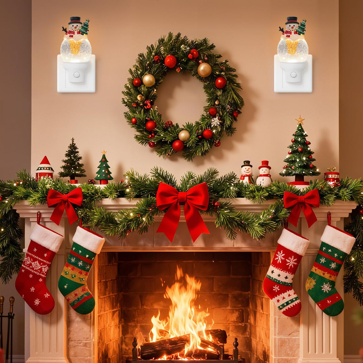 Christmas Night Light Plug into Wall Glitter Water Nightlight with USB/Outlet Options, Christmas Snowman Ice Cream Decorative Nightlight for Bedroom Holiday Decorations Gifts (Snowman Ice Cream)