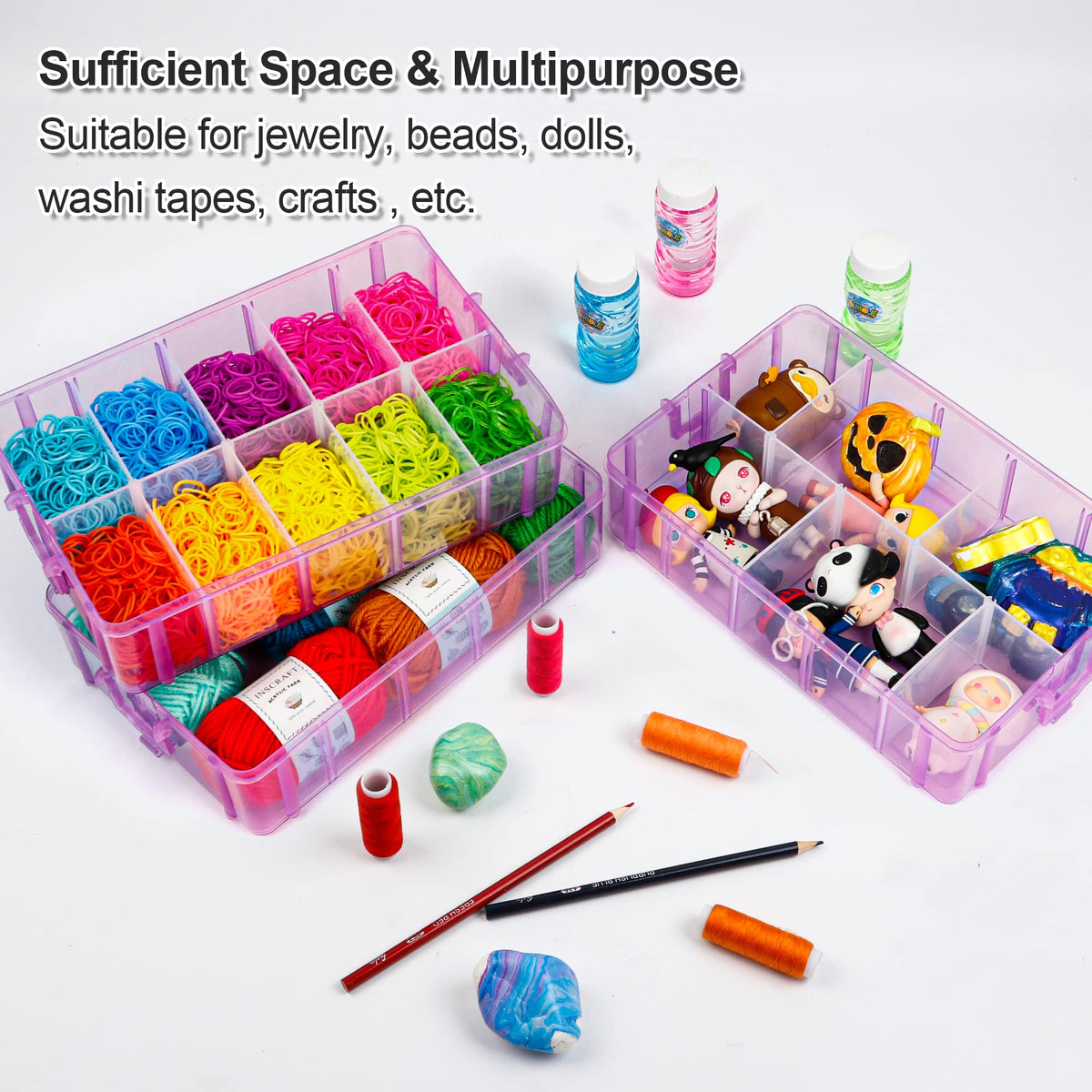 7 Layers Stackable Storage Container, 70 Adjustable Compartments (Purple) Stackable Storage Container, Perfect for Kids Toys, Art Crafts, Jewelry, Supplies, Mini Case & Letter Sticker Included