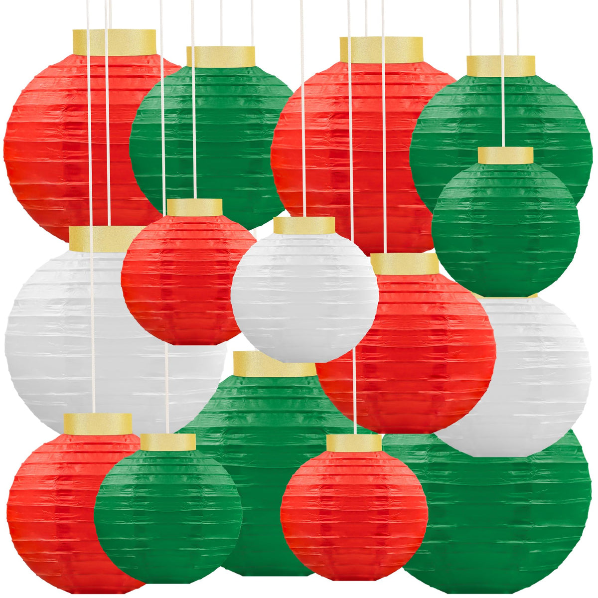 15Pcs Christmas Hanging Paper Lanterns Party Decorations Indoor - Xmas Ornaments Decor for Winter, Birthday Party Ceiling Supplies