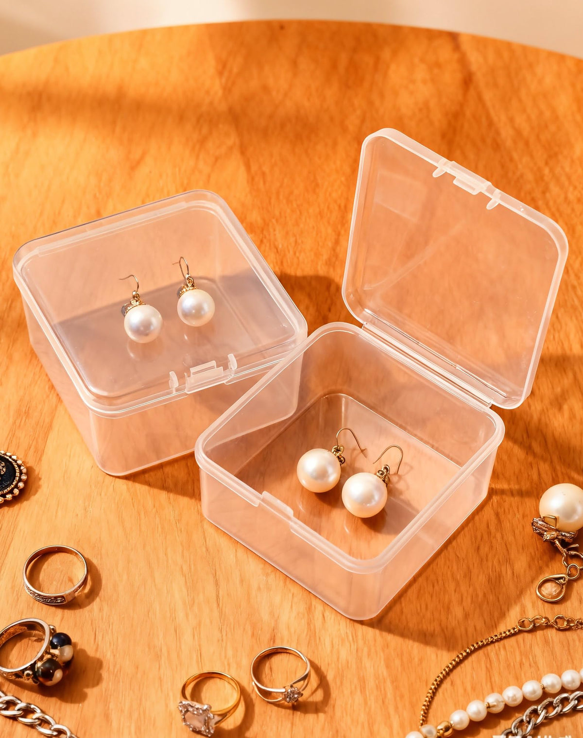 LJY 20-Pack 2.6x2.6x1.4in Clear Plastic Storage Boxes,Square Small Parts Organizer Containers with Lids for Jewelry,Beads,Crafts,Electronics,Stackable PP Plastic Boxes for Home Office Organization