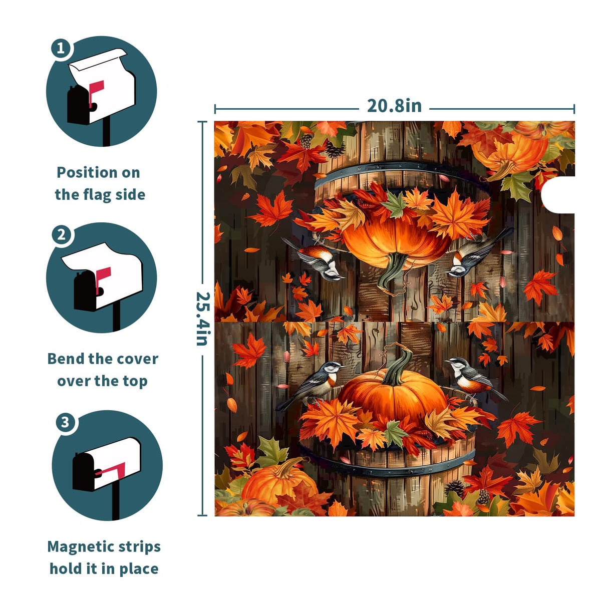 Autumn Thanksgiving Pumpkin Magnetic Mailbox Covers Fall Maple Leaf Mail Box Cover Decoration Fall Autumn Large 25.5"x21" Mailbox Wrap Decor for Home Garden Yard Outside Decor