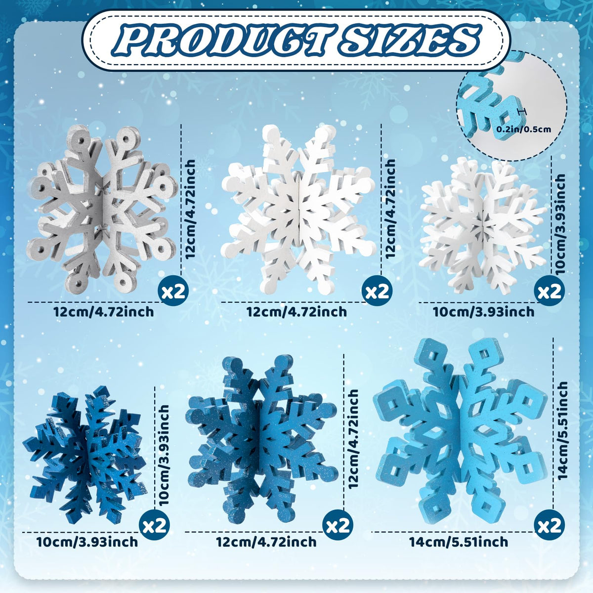 OuMuaMua 12 Set Winter Christmas Centerpiece Table Decorations - 24pcs Wooden Snowflakes Decor 3D White Blue Snowflake Tabletop Decor for Xmas Holiday Tiered Tray Winter Farmhouse Home Decor