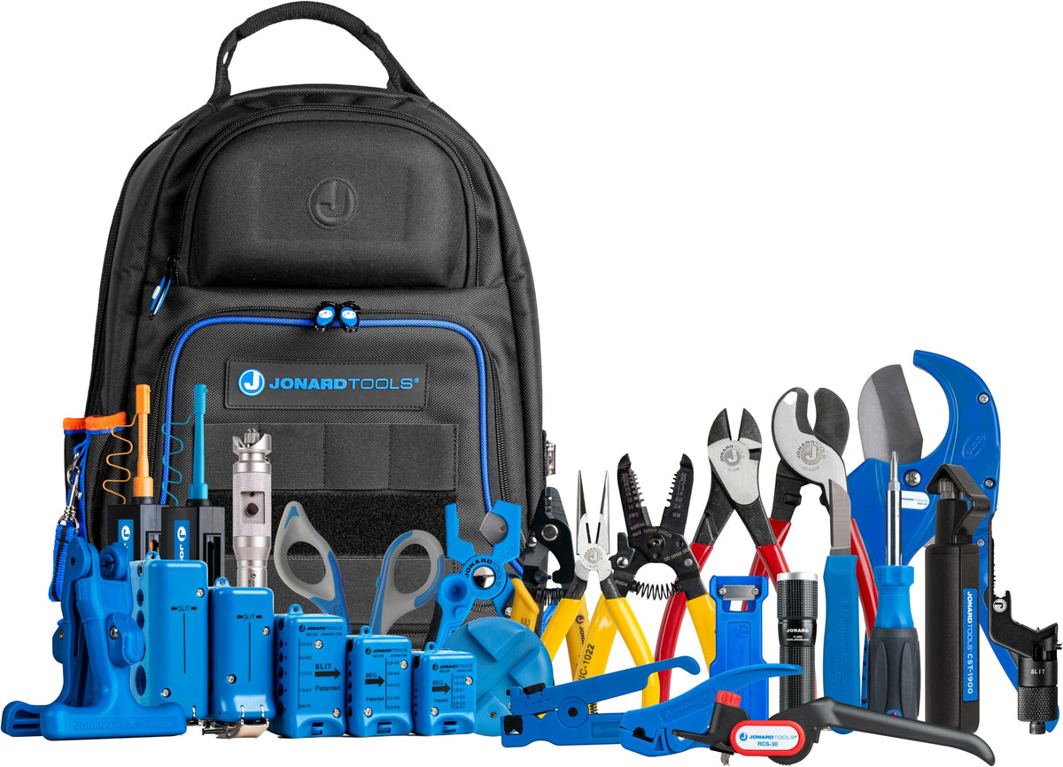 Jonard Tools TK-199B Ultimate Fiber Prep Backpack Kit – Complete 28 Piece Fiber Optic Cable Access and Termination Solution with Rugged Technicians Tool Backpack