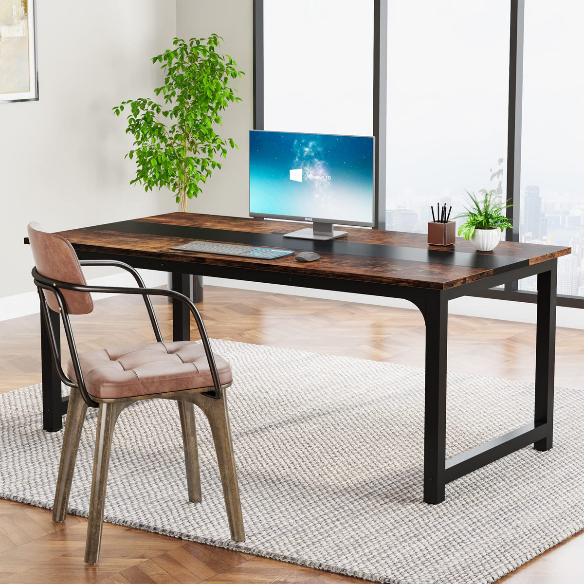 Tribesigns Modern Computer Desk, 63 x 31.5 inch Large Office Desk Computer Table Study Writing Desk Workstation for Home Office, Rustic/Black