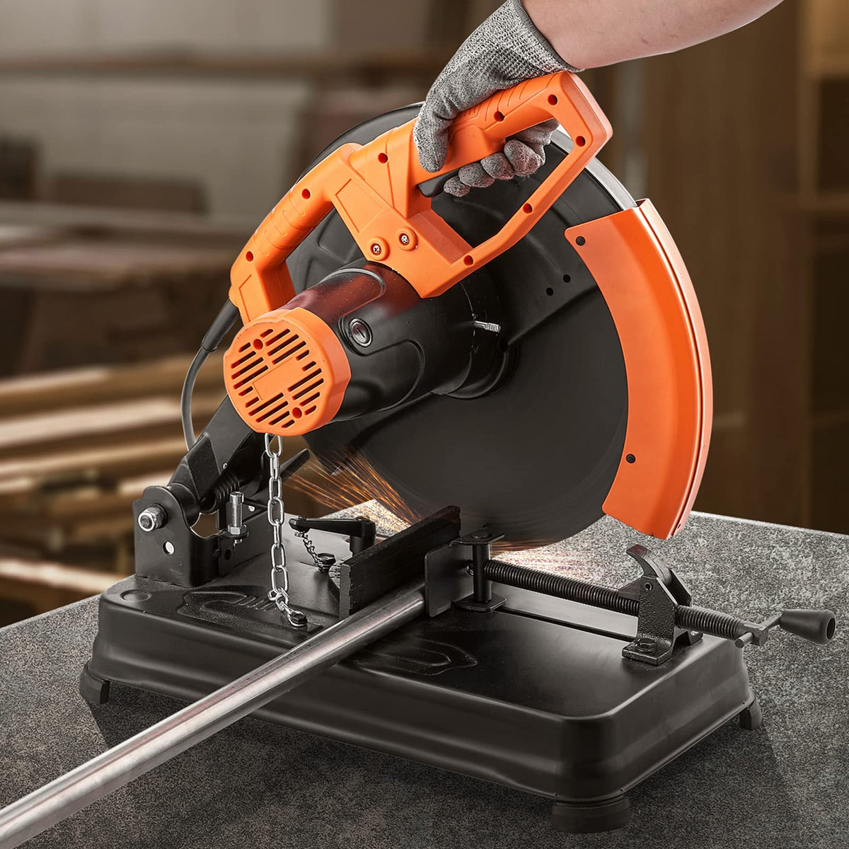 VEVOR Abrasive Chop Saw, 14in / 35cm Blade, 2300W 3600RPM Steel Cutting Machine, 0-45Degrees Adjustable Angle Miter Saw for Cutting Metal, Rebar, Iron, Aluminum - Black