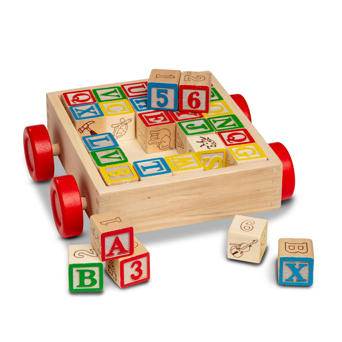 Melissa & Doug Classic ABC Wooden Block Cart Educational Toy with 30 1-Inch Solid Wood Blocks, Multicolor