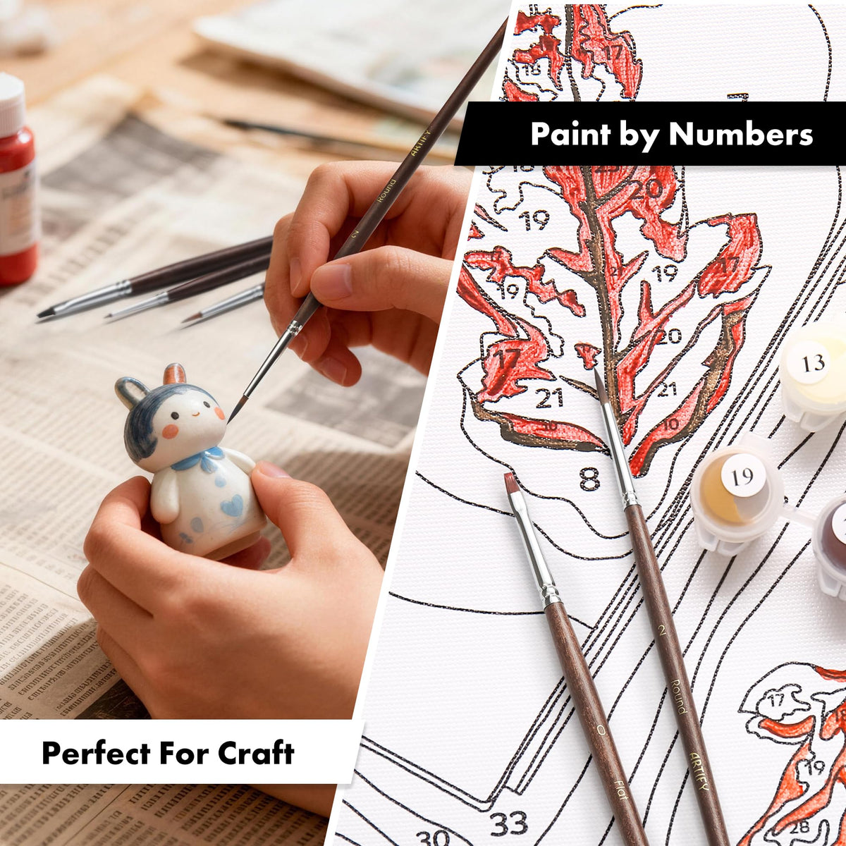 Artify Miniature Paint Brushes 14Pcs, Mini Paint Brushes with Goat Hair Drybrushes, Bionic Hair Fine Detail Paint Brushes - High Retention for Miniature Acrylic Paints, Paint by Numbers Brush Set