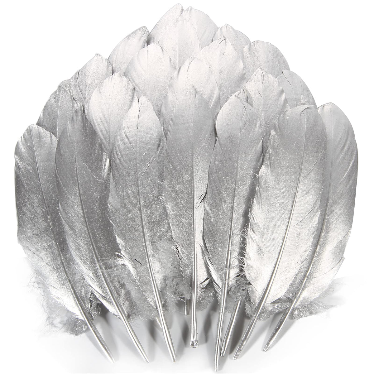 THARAHT 120pcs Silver Goose Feathers Natural Bulk 6-8 inch 15-20cm for Crafts DIY Cosplay Wedding Party Halloween Decoration Goose Nagoire Feathers