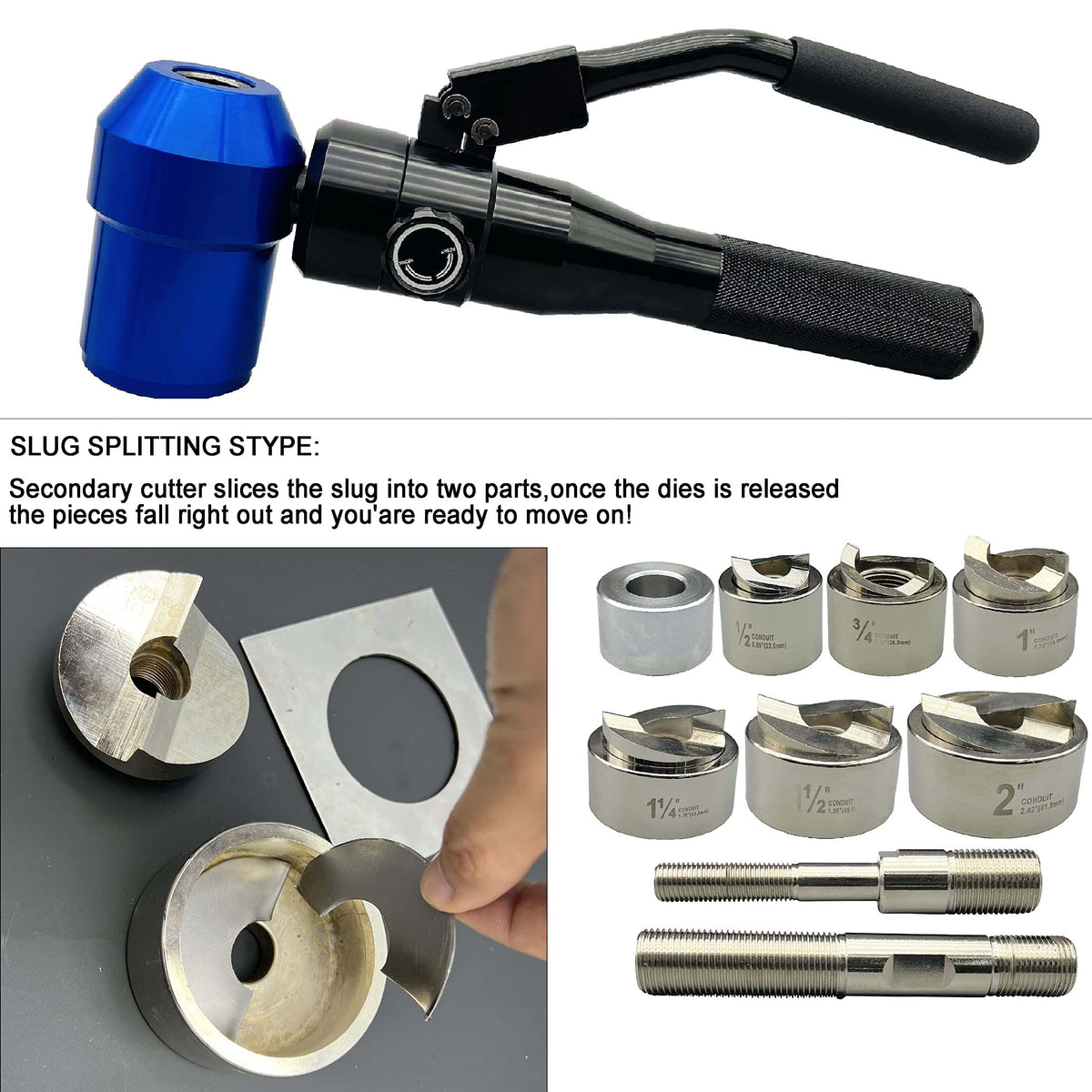 IBOSAD Aluminum Alloy Hydraulic Knockout Hole Punch Driver Kit 1/2 to 2 inch Electrical Conduit Hole Cutter Set KO Tool Kit Metal Sheet Puncher (TPA-8-NEW)