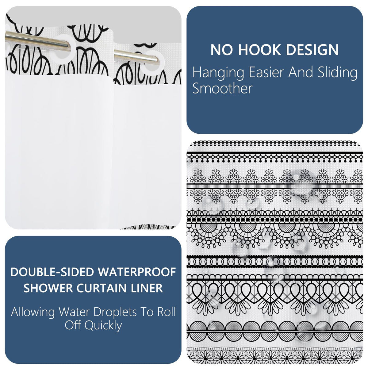 NAEMBCU No Hook Waffle Shower Curtain Snap in Liner 71x74 Inch