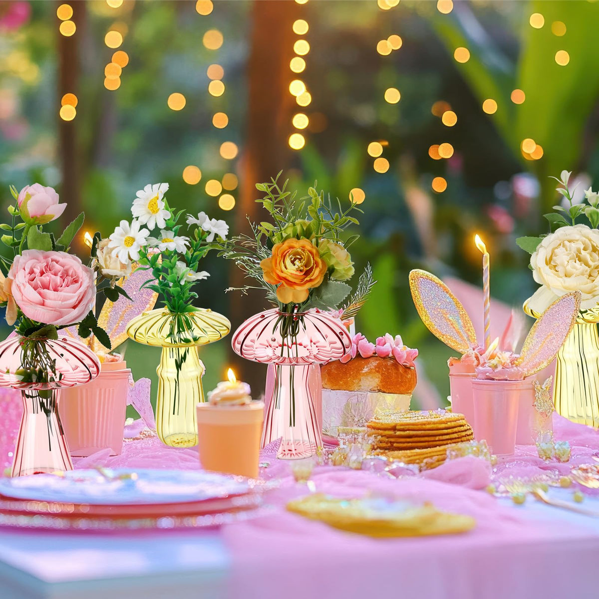 Acellegic 13 Pcs Fairy Party Decoration Woodland Fairy Table Centerpiece with Mushroom Vase Artificial Green Moss for Forest Party Decor Flower First Birthday Wedding Forest Baby Shower