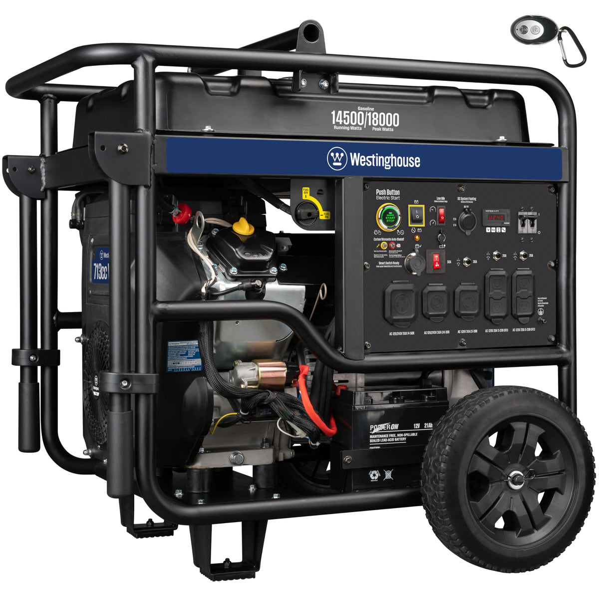 Westinghouse 18000 Peak Watt Home Backup Portable Generator, Remote Electric Start, Transfer Switch Ready 30A & 50 Outlets, Gas Powered, CO Sensor