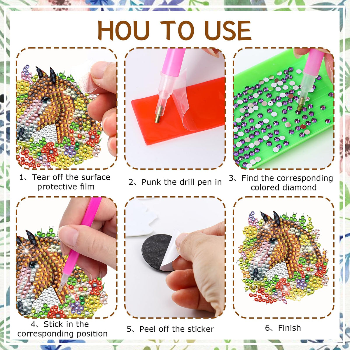 INCOK Diamond Art Refrigerator Magnets - 12 PCS Horse Diamond Painting Fridge Magnet Stickers Kits DIY Refrigerator Diamond Art Craft for Adult Beginners Home Decors Christmas Gift Horse Lover