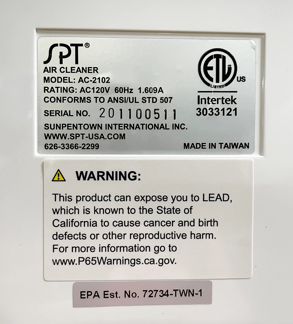 SPT AC-2102A: Heavy Duty Air Cleaner with HEPA, Carbon, VOC & TiO2 (Captures Smoke, dust, Pollen, PM2.5, Virus, Bacteria and Mold)