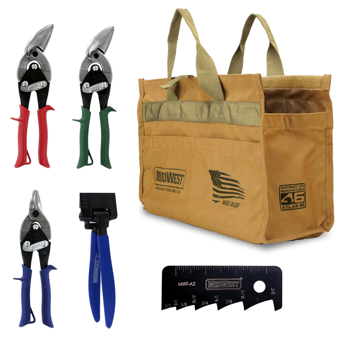 Midwest HVAC Preferred Tool Kit - 5 Piece Set Includes Aviation Snips & More, Made in the USA - MWT-HVACKIT01