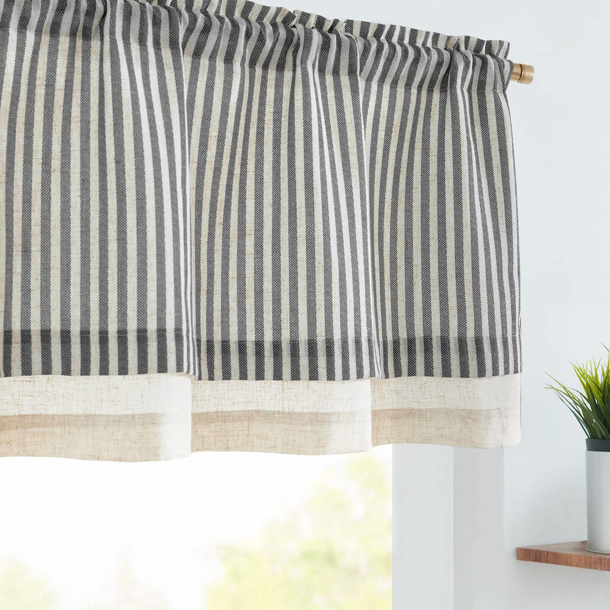 jinchan Linen Valance Kitchen Curtain Light Filter Double Layer 18 Inch