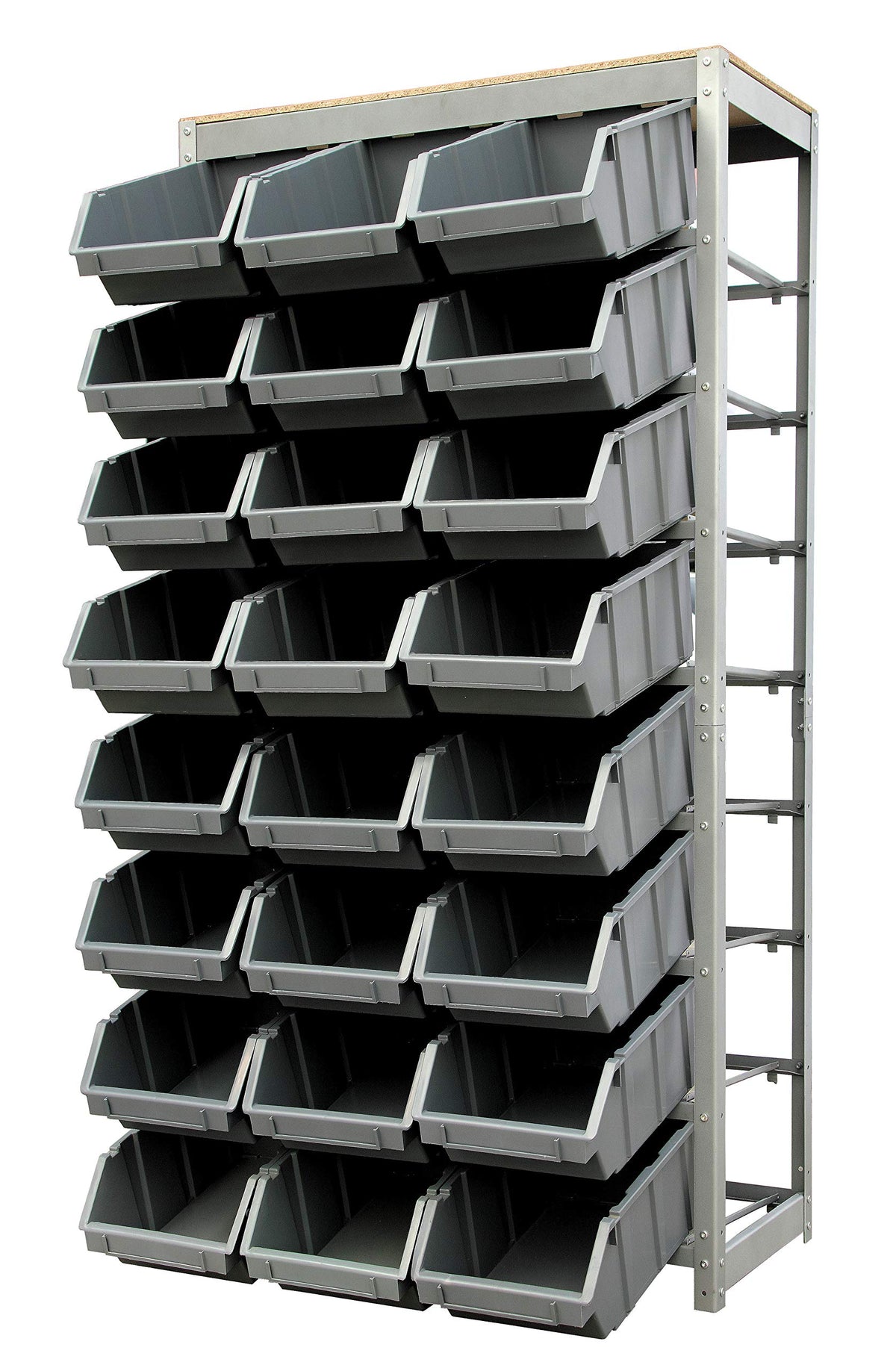 King's Rack Bin Rack Storage System Heavy Duty Steel Rack Organizer Shelving Unit w/ 24 Plastic Bins in 8 Tiers