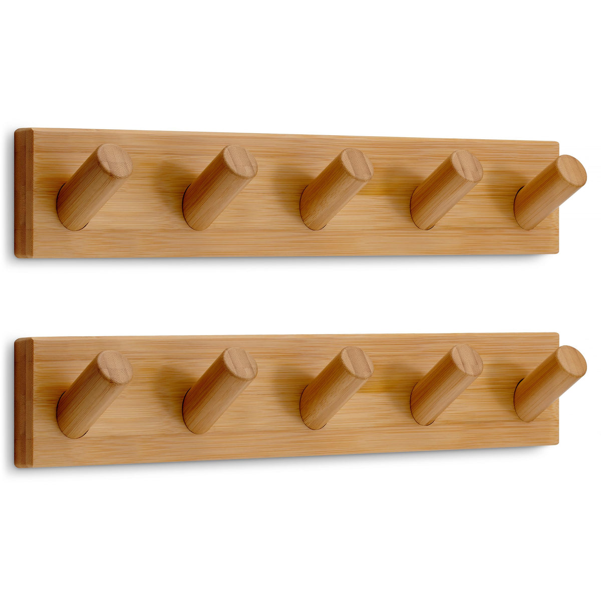 LARHN Wall Mounted Coat Rack with 5 Heavy-Duty 1" Diameter Hooks (2-Pack), 16.5" - Wooden Wall Hook Rack - Modern Scandinavian Home Decor