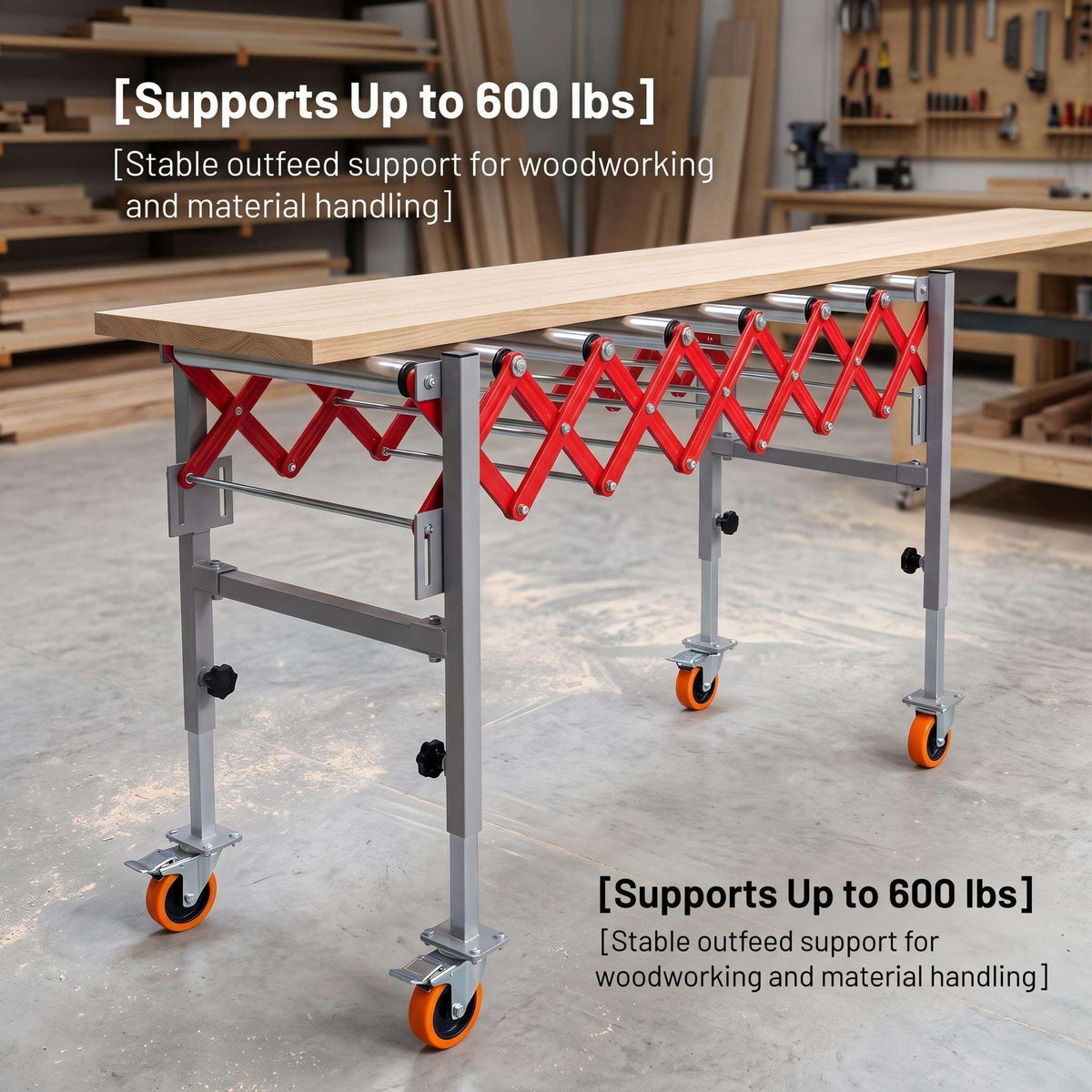 Expandable Roller Conveyor, Folding Transfer Stand with Casters, 27.5''-43'' Adjustable Height, 13.7''-47'' Extendable, 600 lbs Roller Conveyor for Warehouse Packing Roller Conveyor Applications