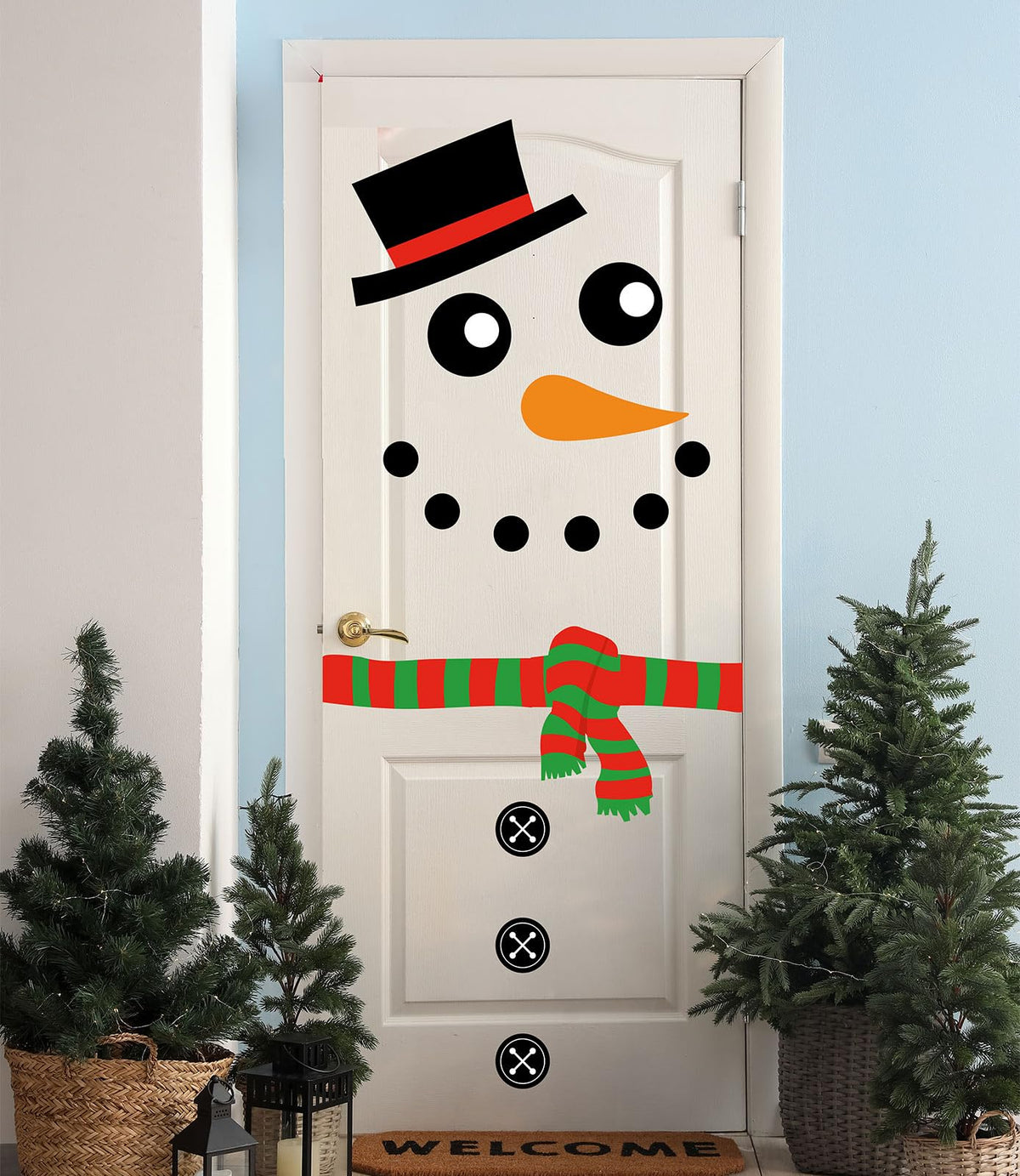 JarThenaAMCS 2 Sheet Christmas Snowman Door Stickers Removable Winter Snowman Wall Decals Large Xmas Mural Stickers for Home Window Door Refrigerator Decor